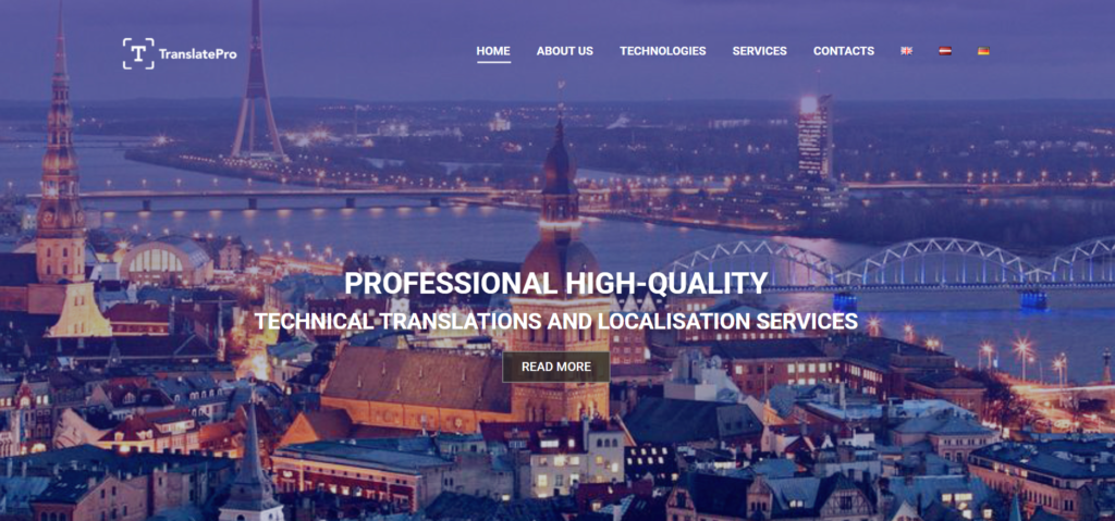 WordPress mājaslapas izstrāde uzņēmumam TranslatePRO