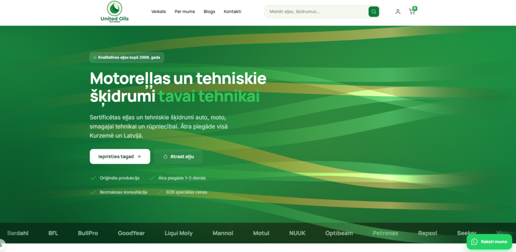 WordPress un Woocommerce interneta veikala izstrāde – United Oils Kurzeme
