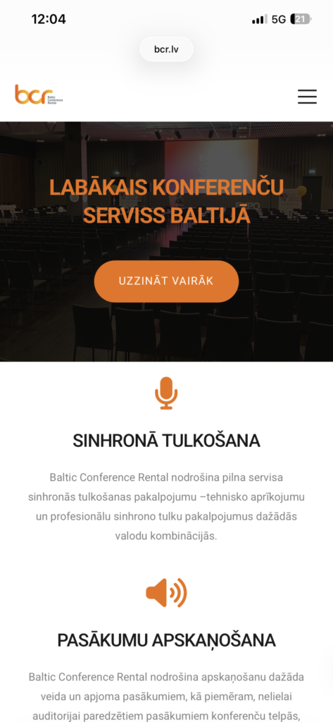 WordPress mājaslapas izveide uzņēmumam Baltic Conference Rental