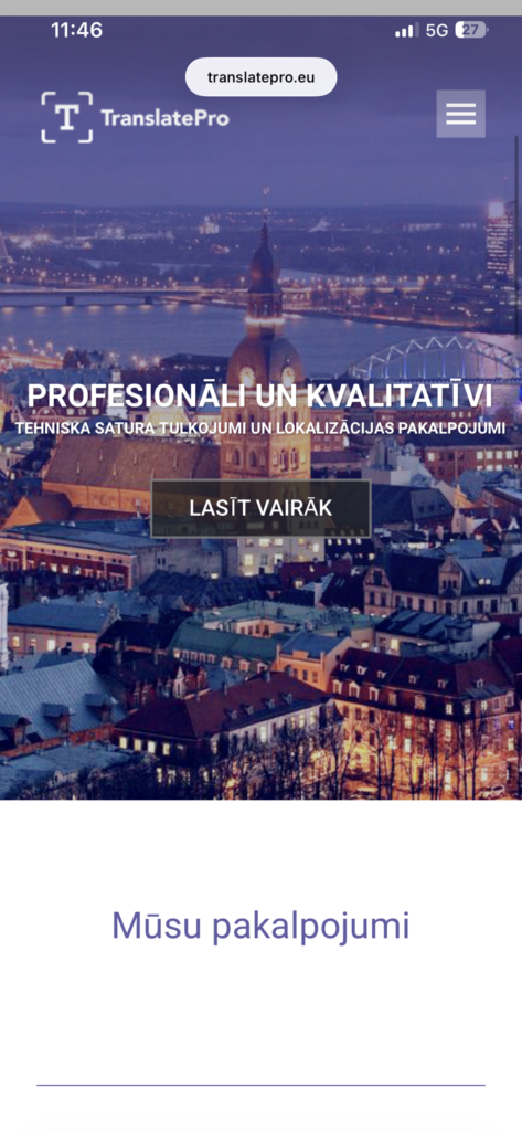 WordPress mājaslapas izveide uzņēmumam TranslatePRO
