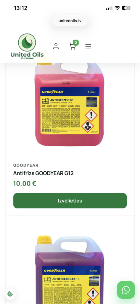 WordPress un Woocommerce interneta veikala izstrāde – United Oils Kurzeme